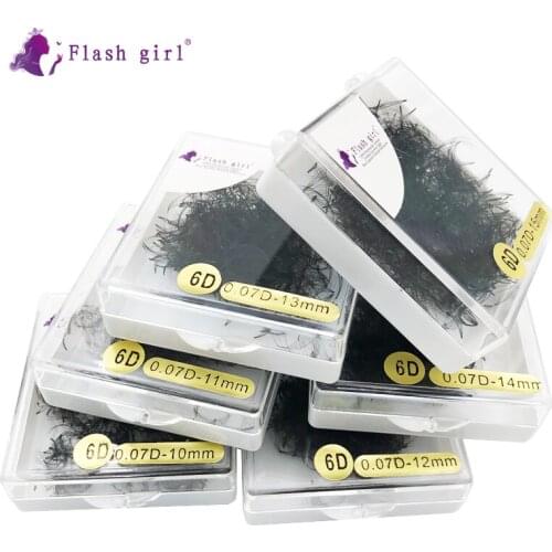 Flash girl Short Stem Premade fans 1000 Fans in one box 6D 0.07 D Private Label Russia Volume Lashes Bulk Lashes Pre Made fans