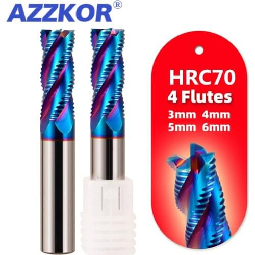 Milling Cutter Alloy Coating Tungsten Steel Tool Cnc Maching 4 Blade Roughing Endmills AZZKOR HRC70 Milling Cutter For Metal