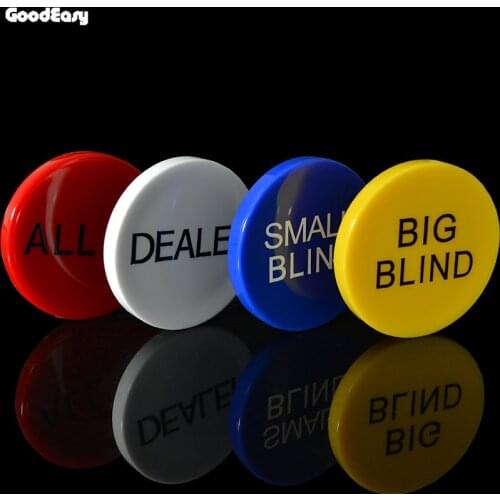 HOT SALE 4PCS/SET Melamine Round Plastic Dealer coins SMALL BLIND/BIG BLIND/DEALER/All IN Texas Poker Chip Set Coin Buttons game