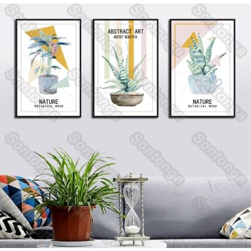 Art Poster Print Painting Nordic Hand-Painted Tropical Plants Potted Mural Tv Background Wall Bedroom Modern Living Room Store
