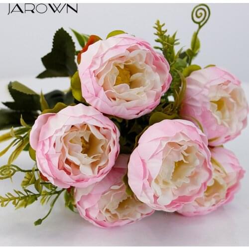 JAROWN 6 Heads Peony Bouquet Peonies Artificial Silk Flowers Wedding Home Decoration Fake Rose Flower Birthday Party Decor