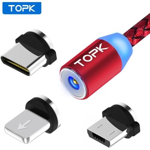 TOPK AM17 LED Magnetic USB Cable , 1M & 2M Magnet USB Type C Cable & Micro USB Cable & USB Cable for iPhone X 8 7 6 Plus