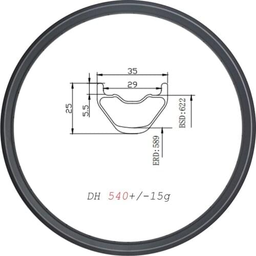 540g MTB DH 35mm wide clincher tubeless carbon rims 29er disc 25mm deep Downhill Mountain wheels 28H 32H UD 3K 12K matte glossy