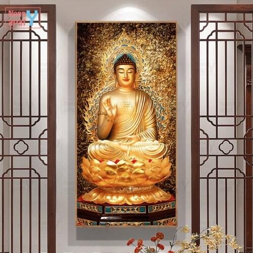 Golden Buddha Large Size Painting Modern Living Room Decoration Canvas Art Posters and Prints Wall Art Pictures Home Decoration