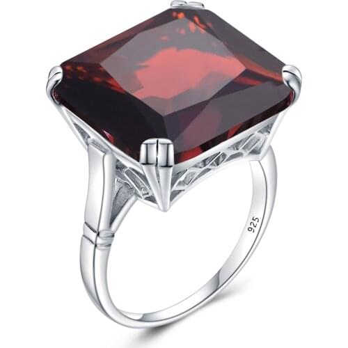 Szjinao Garnet Gemstone Rings For Women 925 Sterling Silver Hiphop Chunky Ring Big Stone Square Shape Famous Brand Jewelry Gift
