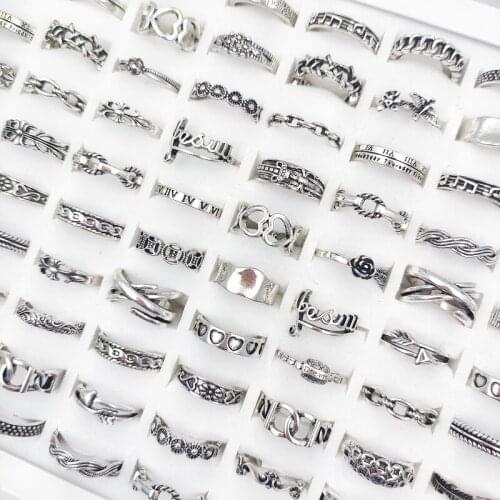 20Pcs/Lot Vintage Flower Heart Geometry Bohemian Rings for Women Mixed Style Antique Silvery Ethnic Tribal Finger Ring Jewelry