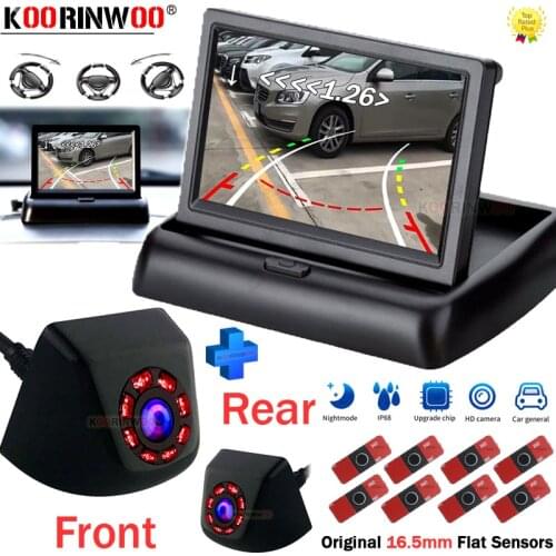 Koorinwoo HD Parktronic 8 Dynamic Trunk Reverse Camera Front+Rear Parking Sensors Black/White Monitor Rear view Camera IR Lights