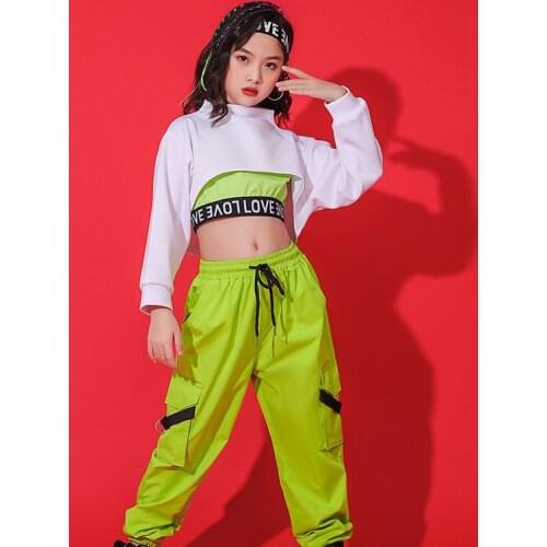 Street Dance Performance Costumes Suit For Girls Spring Green Crop Top Hiphop Jazz Show Stage Wear Rave Outfit Dancewear YS1173