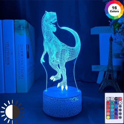New 3D Dinosaur Lamp Remote Control Touch Switch Change Color Dinosaur Night Light Bedroom Bookcase Home Decor Table Luminaire