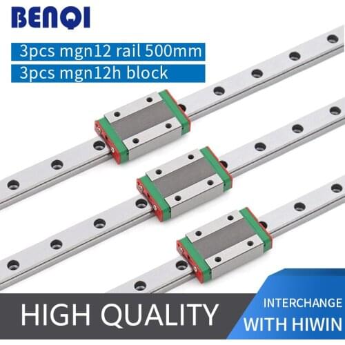 China HOT SELLING linear actuator 3pcs mgn12-500mm linear rail + 3pcs MGN12H block carriage for 3d printer LINEAR GUIDE