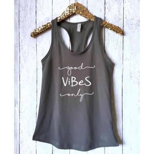 Vest Good Vibes Only Tanks Tops Ladies Graphic Funny Yoga Clothes Casual Racerback Running Gym Workout Tank Shirt Gift For Her