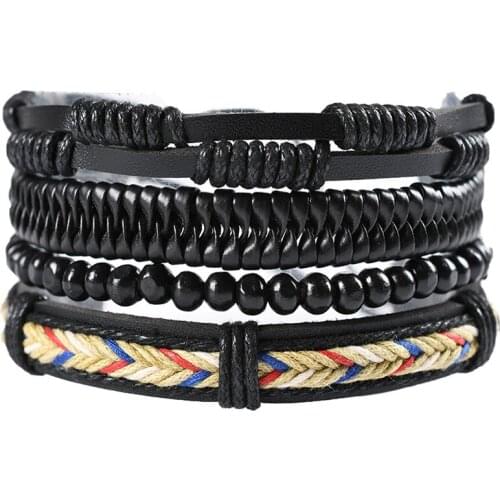 Fashion Cowhide Mens Leather Bracelet New Hand-woven 4pice Combination Bracelet Luxury Valentines Day Gift Black Lives Matter
