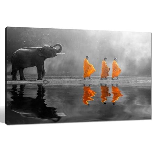 Modular Canvas Painting Monk Yellow Frock Alms Round Zen Painting Pictures Home Wall Decoration For Living Room Decor