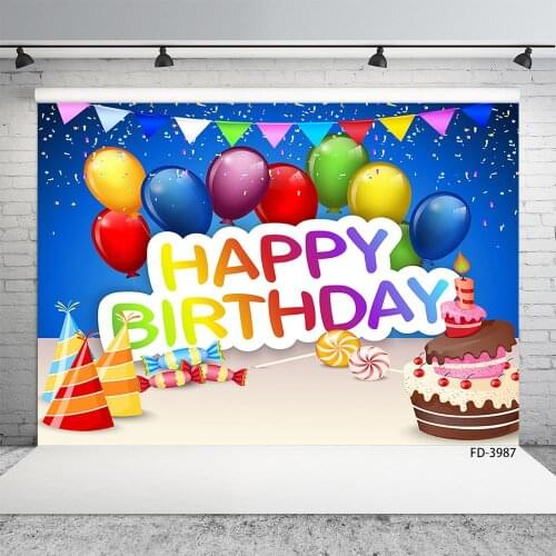 Cartoon Balloon Happy Birthday Party Banner Photography Background Decor Baby Shower Children Photo Booth Studio Props Backdrops