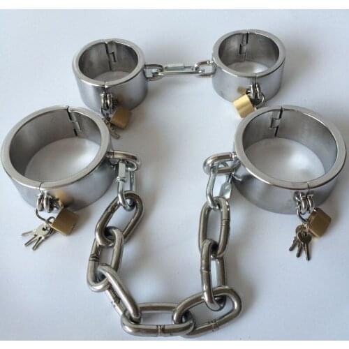 New Sex Shop 2 pcs/set Stainless Steel Legcuffs+Handcuffs Adult Sex Toys BDSM Bondage Restraint Set BDSM Fetish Sex Games Tools