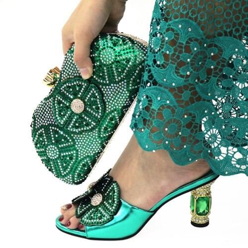 OLOMM New fashion Shoes and Bag Set African Sets 2021 Slippers and Purse To Match Low Heels Pumps with Rivet for Weddin ! TX-5