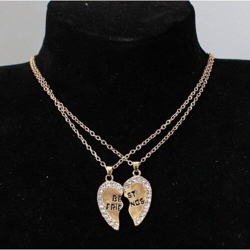 Lovers Love Necklace English Pendant Pendant Necklace Fashion Two Rhinestones Alloy Flap Best Friends Necklace Cheap Marketing