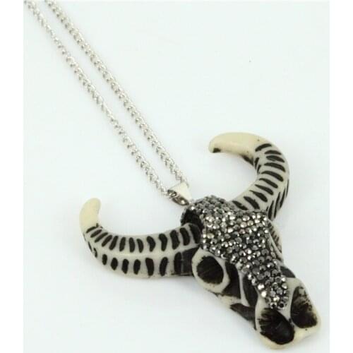 Punk Style Ox/Goat Pendant Necklace for Men Jewelry Charm Stone Animal Horn Necklace Statement