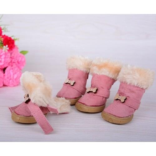 Lovely Dog Puppy Pet Plush Rubber Warm Shoes Winter Autumn Boots Pink