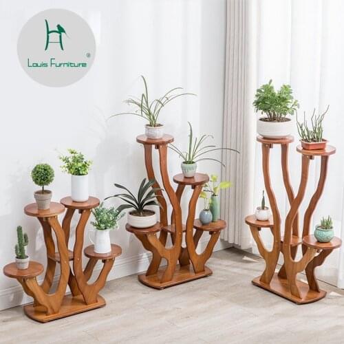 Louis Fashion Plant Shelves Indoor bamboo creative flower rack floor shop kindergarten meaty potted multi-functional green