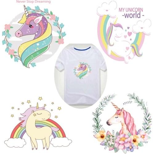 Rainbow Unicorn Pyrograph Diy Cartoon Heat Transfer Patches Iron On Kit T-shirt Dresses Accessory Decoration A-level Washable D