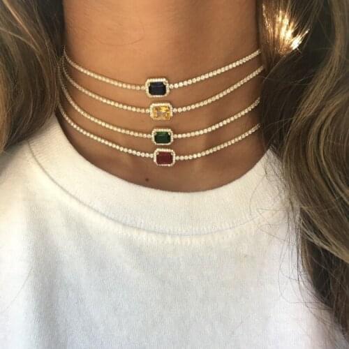40cm New Personality CZ Chocker Necklace Rainbow Tennis Chain Colorful CZ Women Collar Link Chain Chic Necklace Jewelry Women