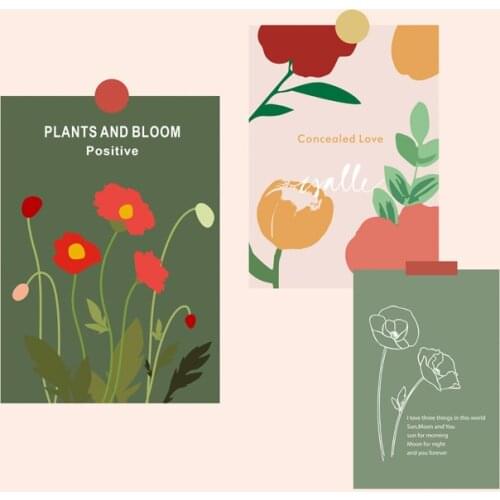 Hand Painted Plant Flowers Simple Postcard Wall Sticker Props Diy White Background Collocation Room Decoration Greeting Card