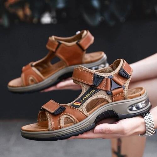 Brand Mens Sandals 2021 Summer Genuine Leather Sandals Outdoor Casual Lightweight Sandal Roman Male Beach Shoes Plus Size 48