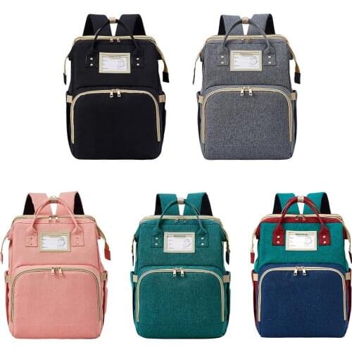 Portable Foldable Baby Crib Mummy Bag Multifunctional Large Capacity Oxford Mother And Baby Bag Built-in USB Charging Port