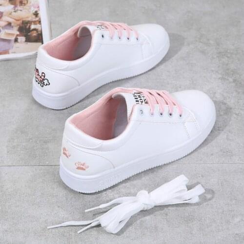 2021 New Cute Women Casual Shoes Cat Lace Up White Vulcanize Shoes Woman 3 Colors Cartoon Travel Walking Flat Shoe