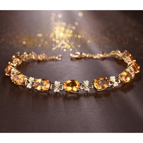 Yellow Austrian Crystal Citrine Gemstones Diamonds Chain Bracelets for Women 18k Gold Filled Fine Jewelry Bijoux Trendy Gifts