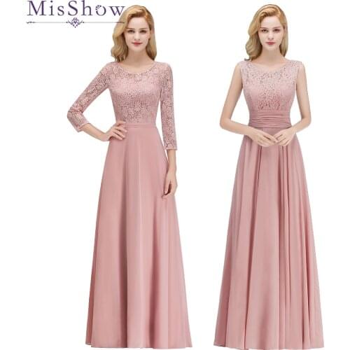 Ladies Sleeveless Dusty Pink Long Chiffon A-Line Bridesmaid Dresses Lace Long Party Pageant Wedding Bridal Formal dress