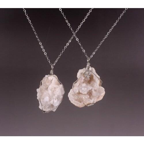 Wholesale 3pcs/lot New Trendy Natural Stones Pendant Necklaces Women Irregular Raw Stone Geode Jewelry Making Free Shipping