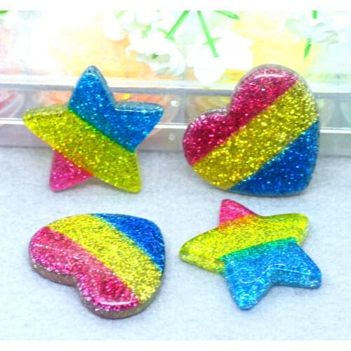 10PCS Resin Flat back Glitter Hearts Stars Cabochons Wedding Party Decoration Scrap-booking Embellishments DIY Jewelry Crafting
