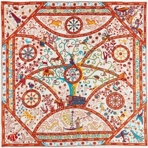 130cm Animal flower print Luxury Big Square Scarf New Design Twill Silk Scarf Women Kerchief Scarves For Ladies Fashion Shawl