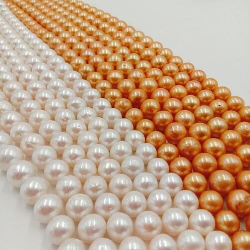 16 inch 10.5-13.5 mm 100% Nature freshwater loose pearl with round baroque shape, DIY pearl，nature white and dying gold color