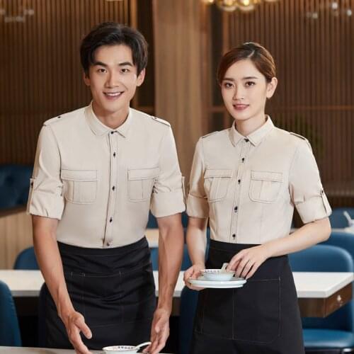 2020 Hotel Waiter Overalls Female Long Sleeve Work Shirt+Apron Set Catering Shop Waitress Uniform With Apron Hotpot Workwear