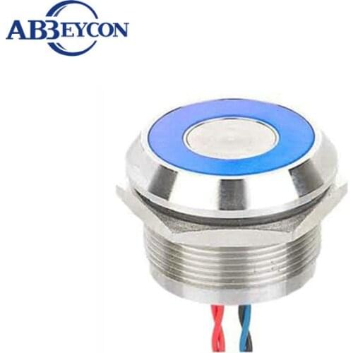 25mm O-Ring LED Iluminated Light Momentary Natural Anodized Aluminium IP68 Waterproof Chamfer Head Touch Wired Piezo Switch