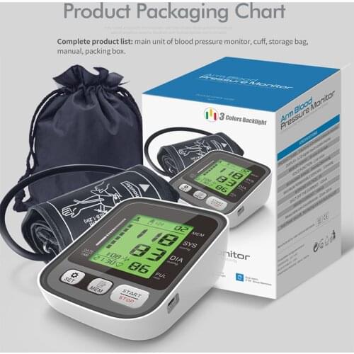 3 Color LCD Display Sphygmomanometers Household Blood Pressure Monitors Automatic Portable Tonometer Digital Tensiometer