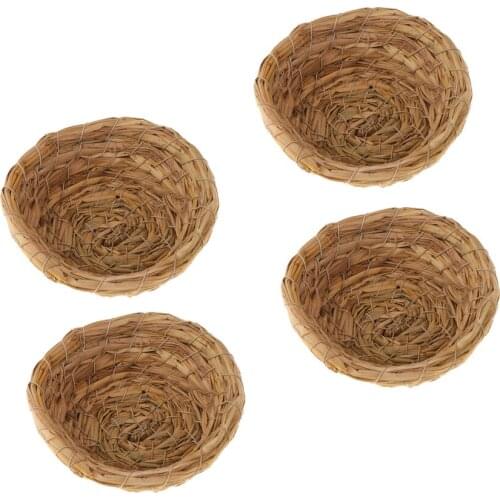 4Pcs Woven Grass Bird Nest Cage Birdhouse/Hatching Breeding House Cave For Parrot Pigeon etc.,Round Bottom
