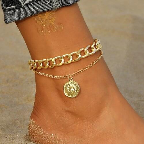 Boho Style Hip Hop Portrait Star Anklet Multilayer Anklet 2021 Fashion Handcuffs Ankle Bracelet For Women Beach Accessories Gift
