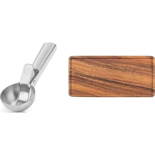 Rustic Large Serving Tray Rectangle Dinner Food Fruit Snack Trays Walnut Tray & Stainless Steel Ice Cream Scoop