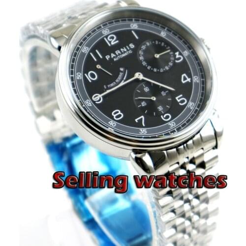 2019 Luxury Man 42mm Parnis Diver Reserve Automatic Watch black dial Mechanical Self Winding Men Watches