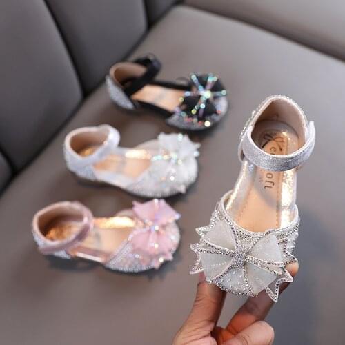 Black Silver Pink Rhinestone Girl Crystal Sandals Summer Kids Princess Shoes for Wedding Party Dance Performance Shoes Children