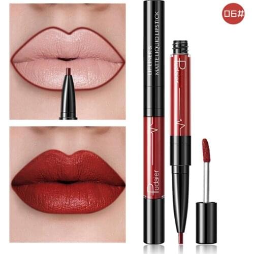 1Pcs Double-Ended Lip Gloss Lipstick Pen Velvet Matte Nonstick Cup Waterproof Long-Lasting Nourishing Convenient Beauty Makeup