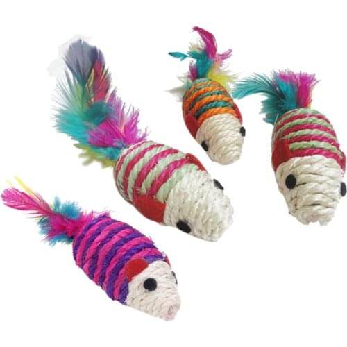 Toy knitted Mouse Scratching post for Cat Multicolored