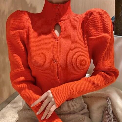 Korobov Vintage Long Sleeve Cardigans Turtleneck Sweaters Korean Single Breasted Solid Basics Cardigan Japanese Sweet Sweater