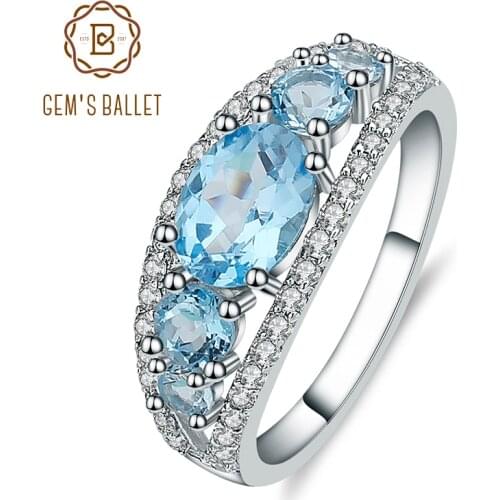 GEMS BALLET 2.55Ct Natural Blue Topaz Gemstone Rings 925 Sterling Silver Oval Shape Ring For Women Fine Jewelry