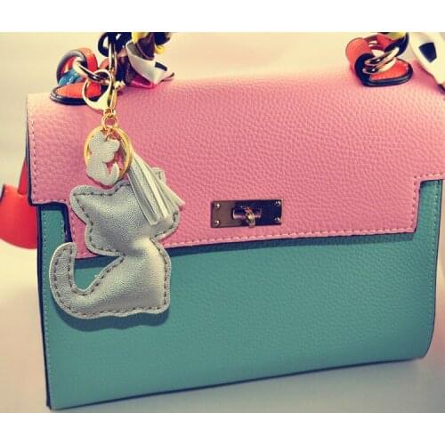 Purse Handbag Bag Charms Leather Cat Keychain Cute Women Gril Car Key Chain Pendant Ring Cover Holder Trinket Chaveiro Llaveros