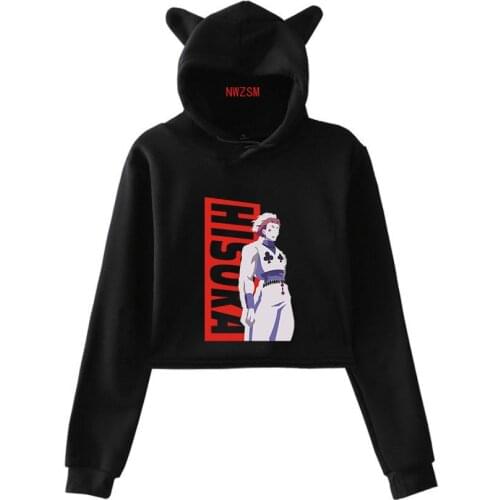 Anime Hunter X Hunter HIsoka Crop Top Hoodie Teenager Girls Kawaii Cat Ear Cropped Short Sweatshirt Hooded Pullover Women Tops